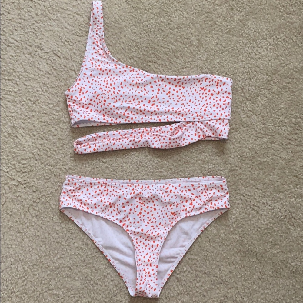 ROMWE Orange/White Spotted Bathing Suit - L